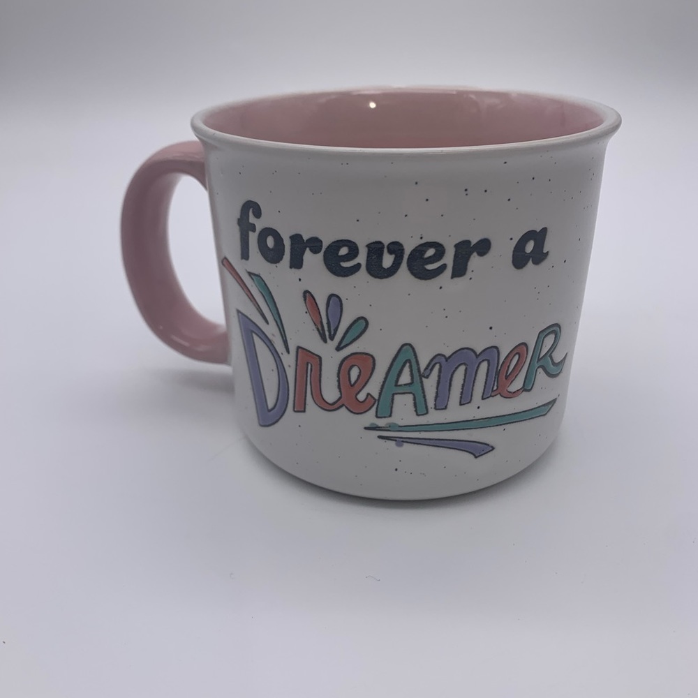 Good Day 16 Oz White & Speckled Coffee Mug “FOREVER A DREAMER “ Pink Inferior - Picture 8 of 8